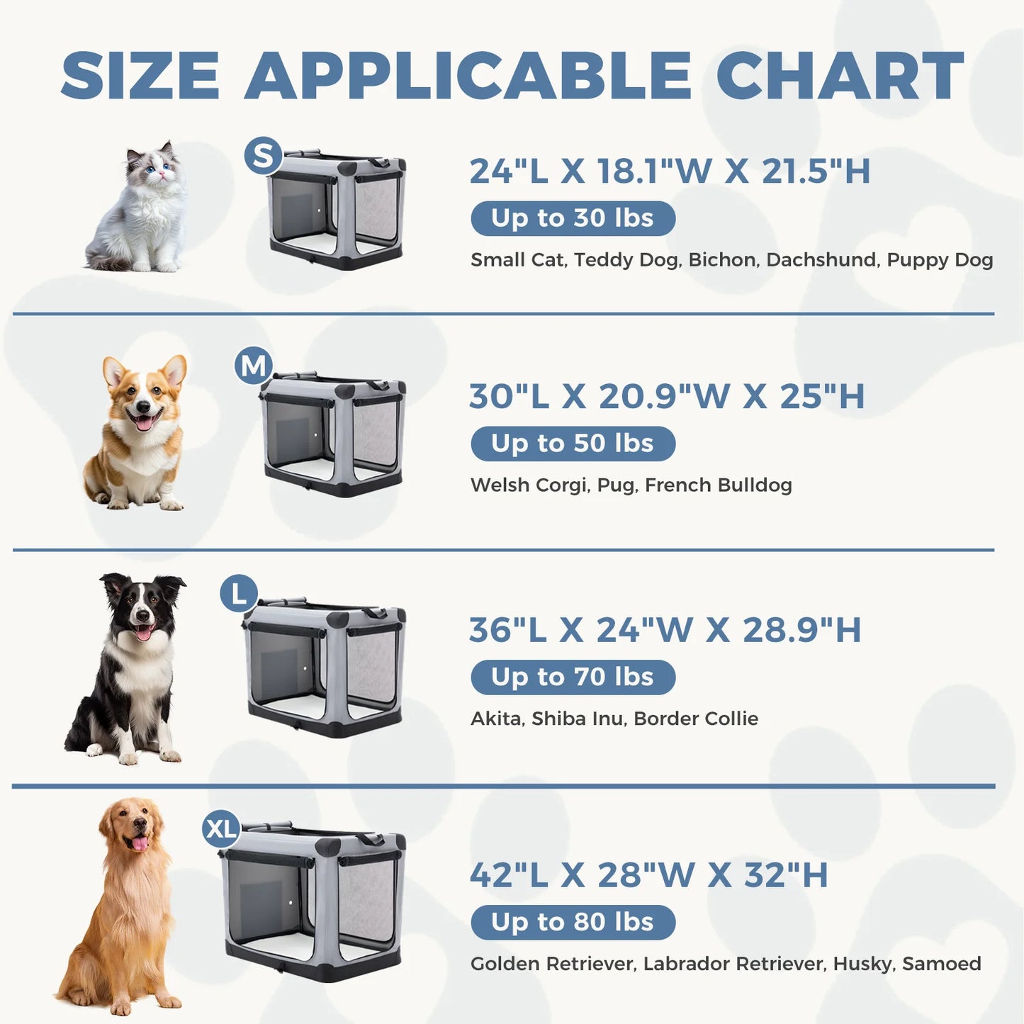 JHK Oxford Foldable Dog Crate With 3 Doors Portable Kennel Indoor