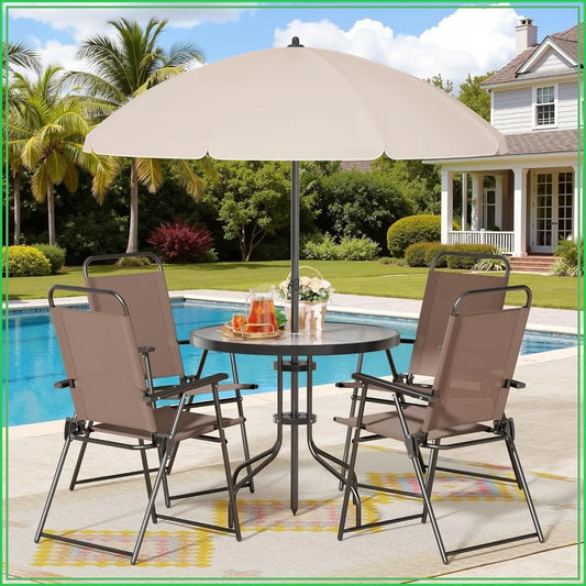 6 Piece Patio Dining Set With Umbrella Outdoor Furniture