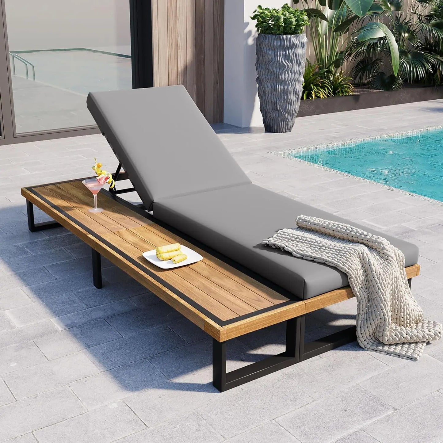 Five-Position Adjustable Outdoor Chaise Lounge Set With Table