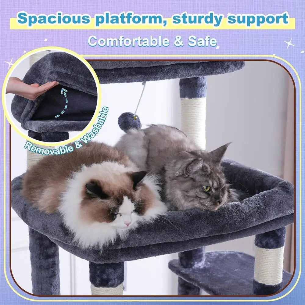 Cat Tree Tower With Scratching Posts Hammocks And Condo