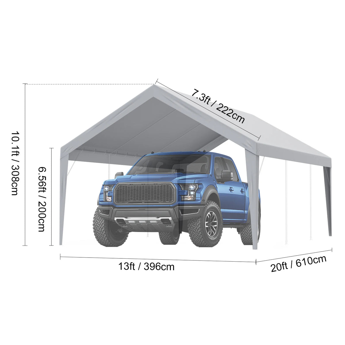 SucceBuy Heavy Duty Waterproof Carport Canopy Cover With Ball Bungees