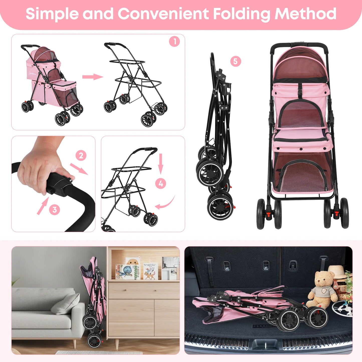 Double Pet Stroller for Dogs and Cats for Travel Comfort