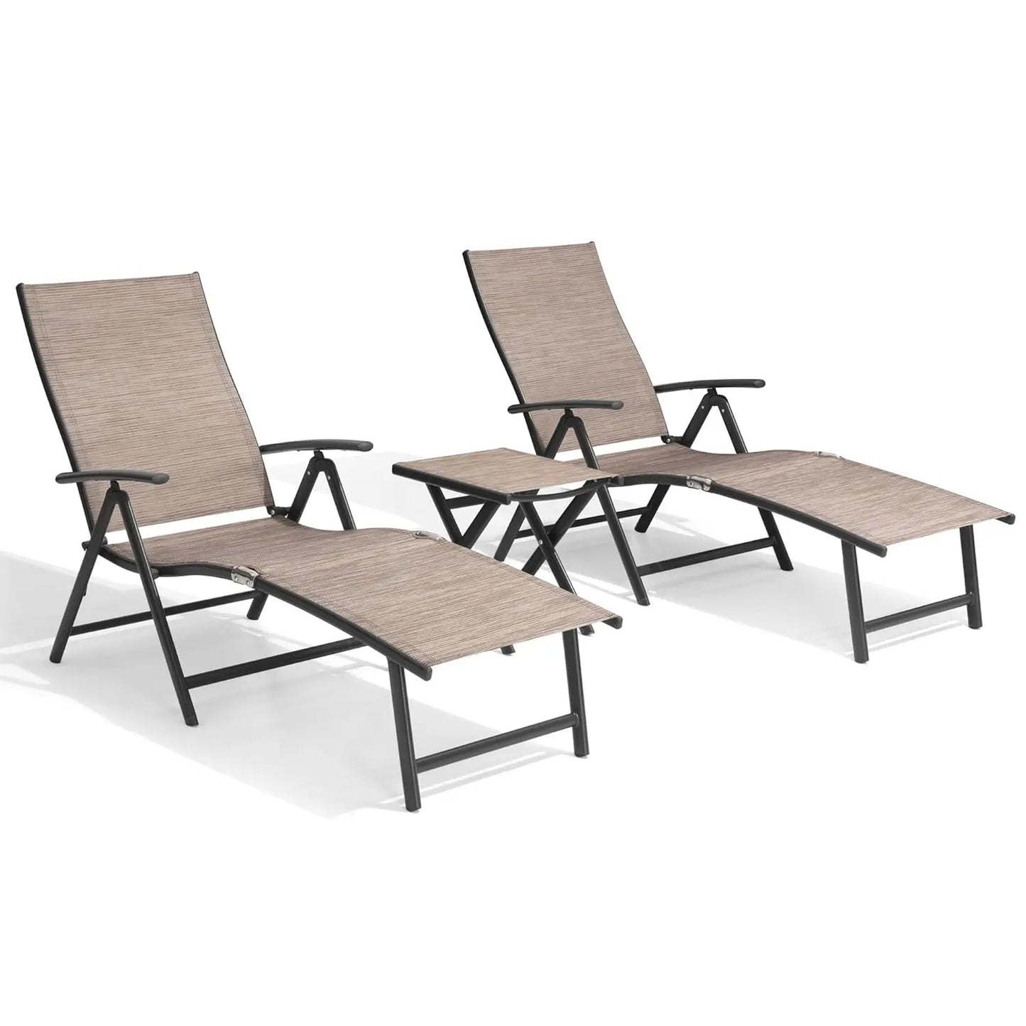 Adjustable 8-Position Aluminum Folding Chaise Lounge Outdoor Chair Set