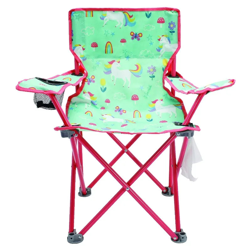 Kids Folding Camp Chair With Safety Lock Unicorn Print Capacity