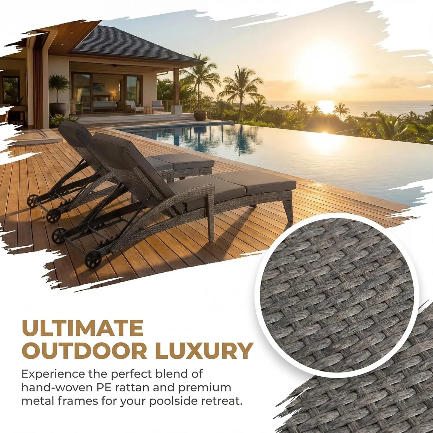 Adjustable Upholstered Chaise Lounge Set With Wicker Chairs