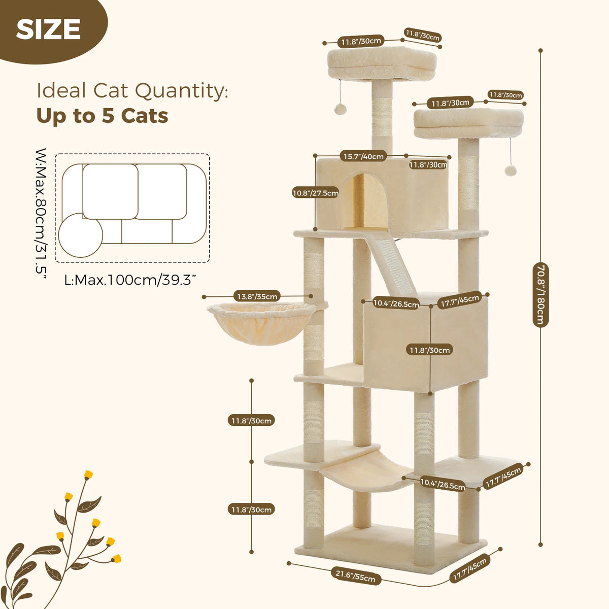 Pawz Road Indoor Cat Tree With Hammock And Scratching Posts