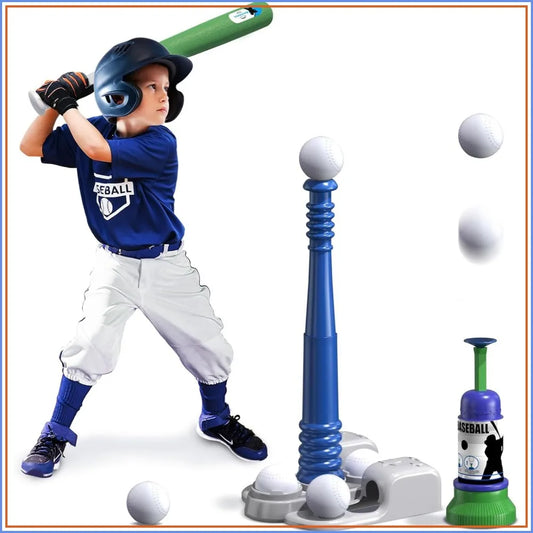 2 In 1 T Ball Set With Automatic Pitching Machine 6 Balls And Adjustable Tee
