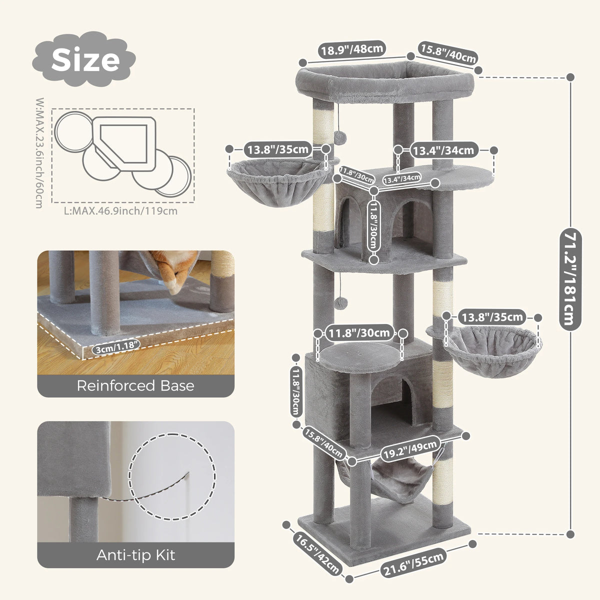 Pawz Road Indoor Cat Tree With Hammock And Scratching Posts