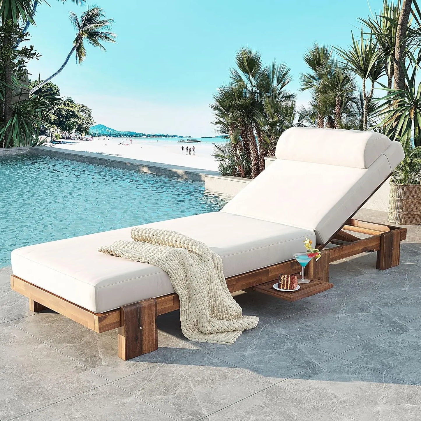 Five-Position Adjustable Outdoor Chaise Lounge Set With Table