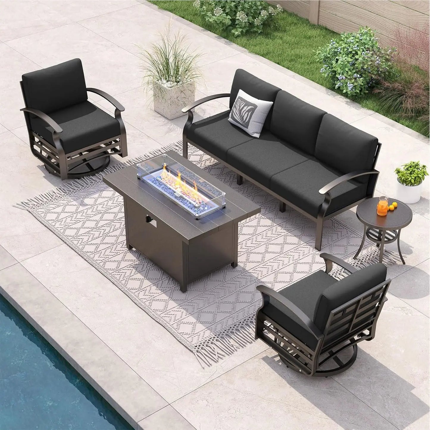 XIAOLANG Aluminum Patio Furniture Set With Propane Fire Pit Table
