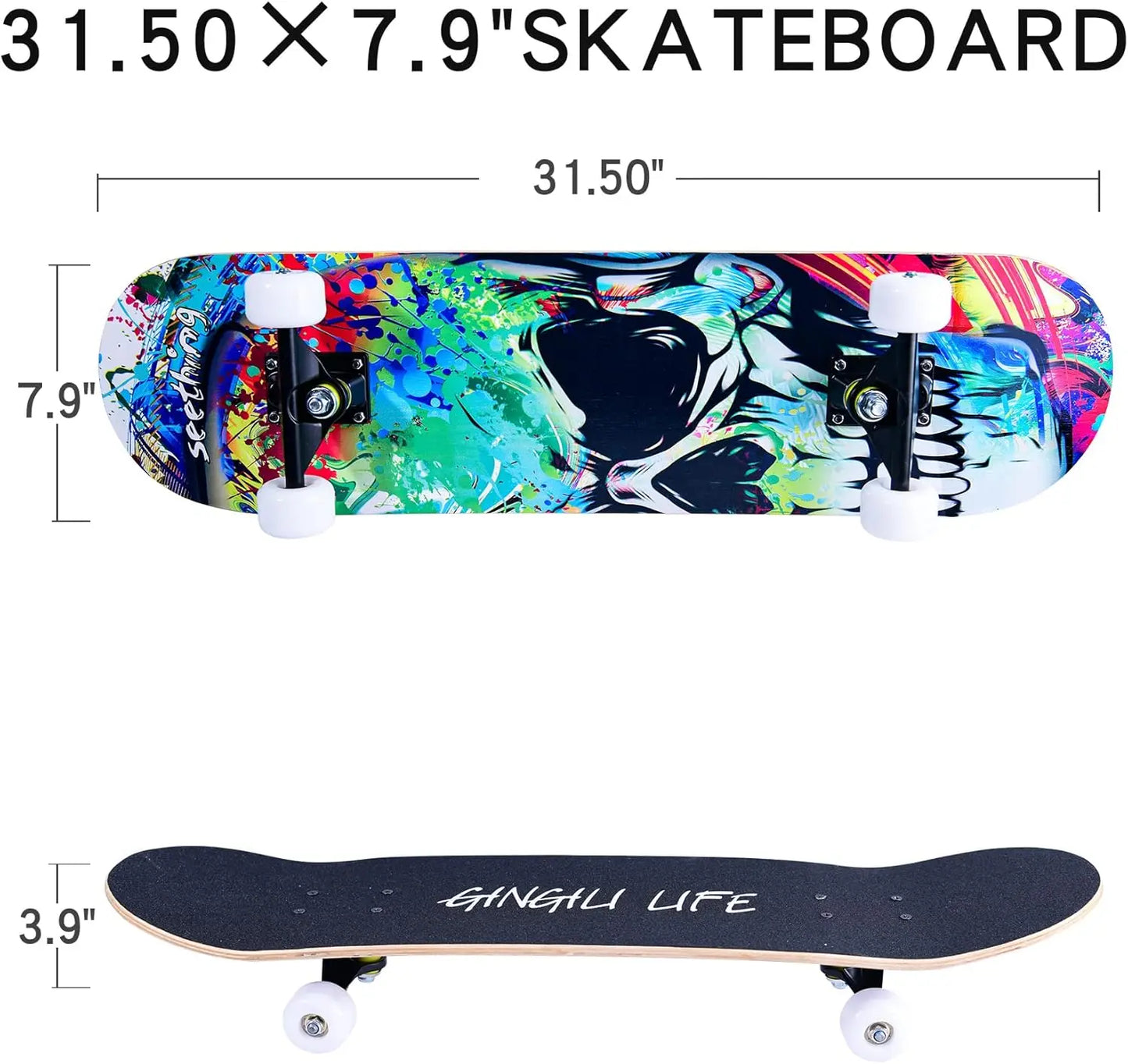 Beginner Skateboard For All Ages With Double Kick Concave