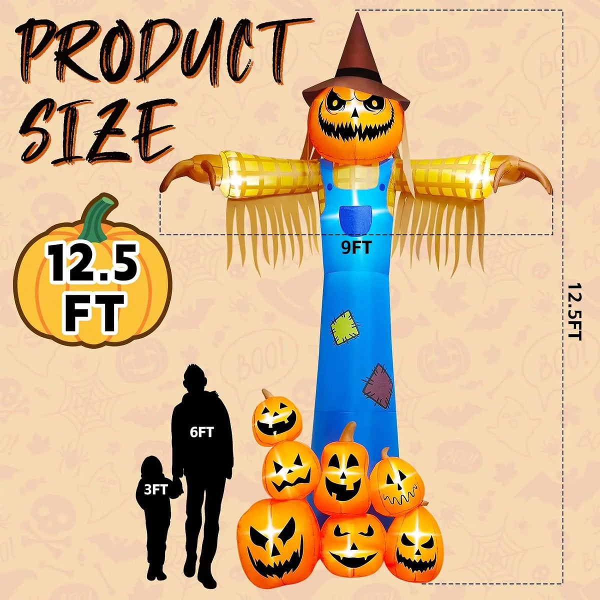 Giant Pumpkin Scarecrow Halloween Inflatable With Music And Scary Sound