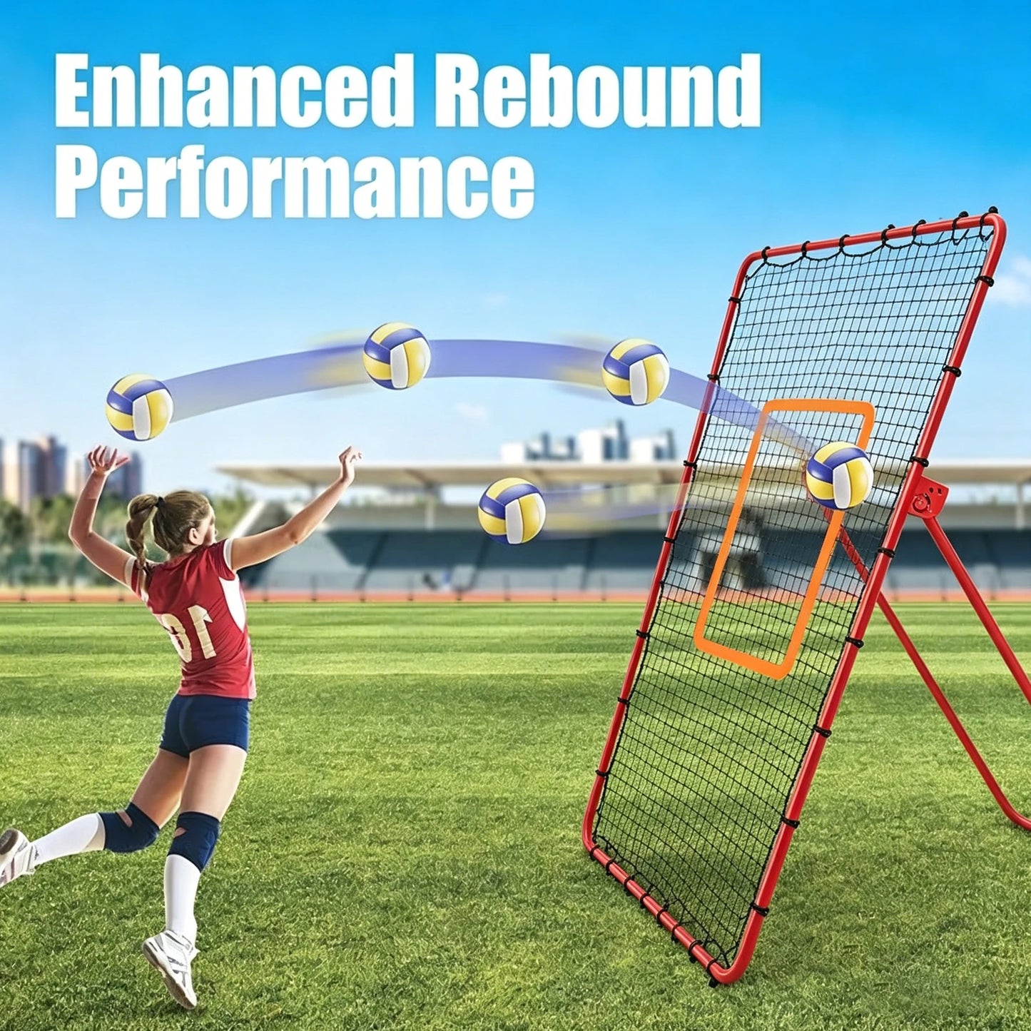 Volleyball Rebounder Net Practice Heavy Duty Steel Frame Adjustable Angles