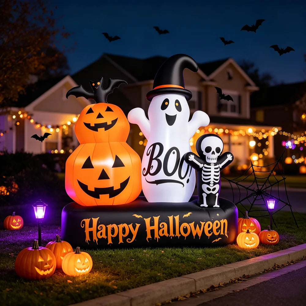 Halloween Inflatable Ghost and Pumpkin Yard Decor With LED Lights