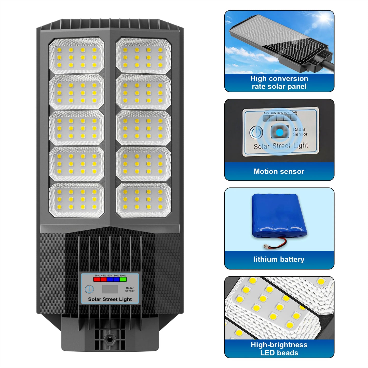 2-Pack 3000W Solar Street Lights IP65 Dusk-To-Dawn Motion Sensor