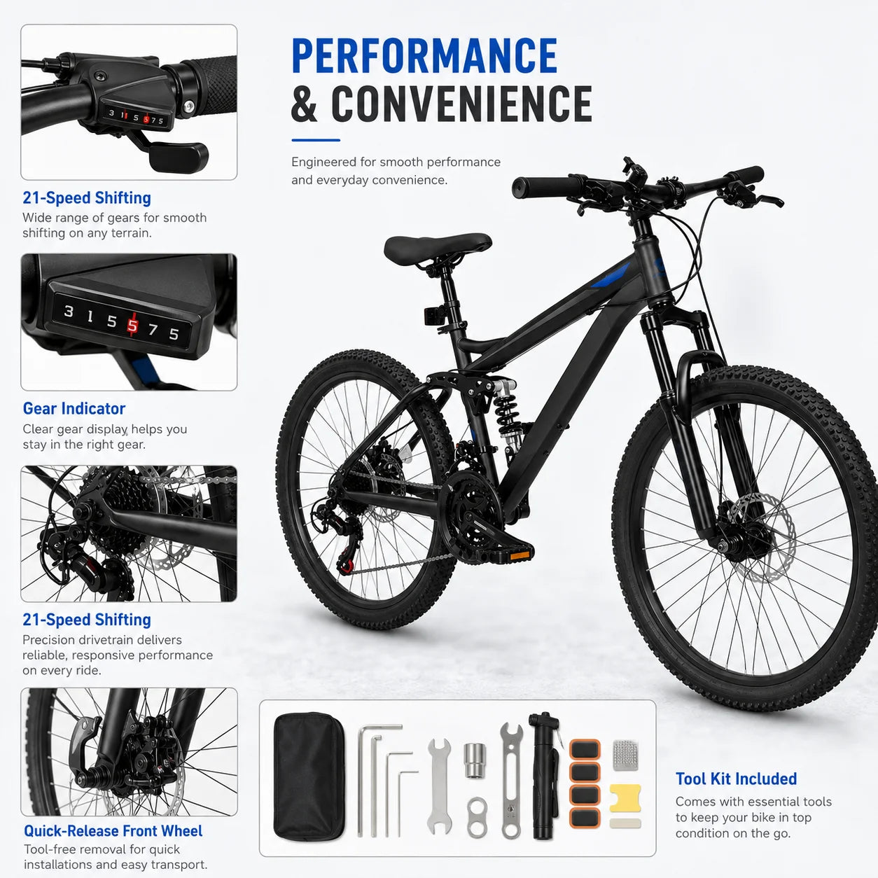 Full Suspension Mountain Bike With 21-Speed Disc Brakes