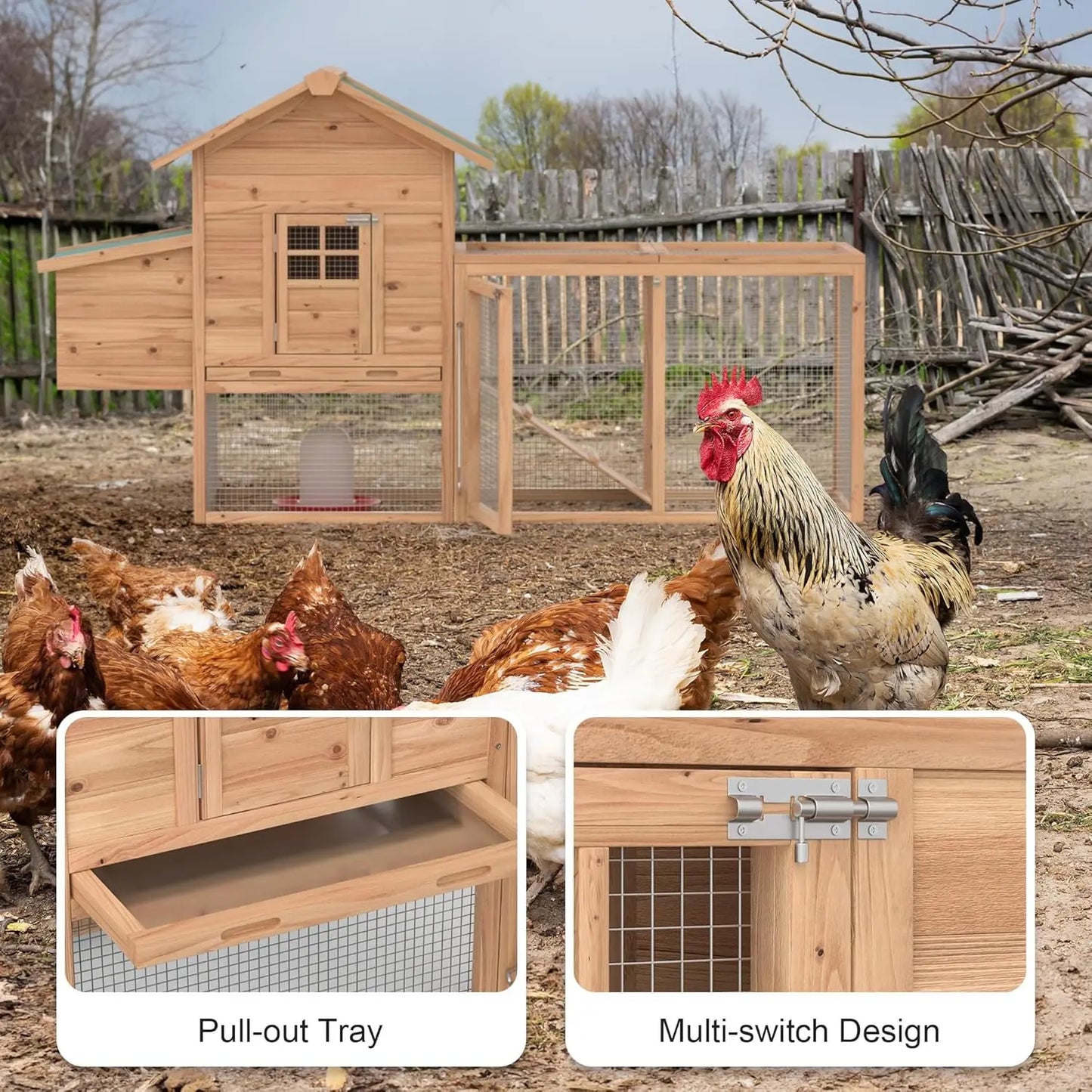 Outdoor Chicken Coop for 2 to 4 Chickens With Waterproof Roof and Ramp
