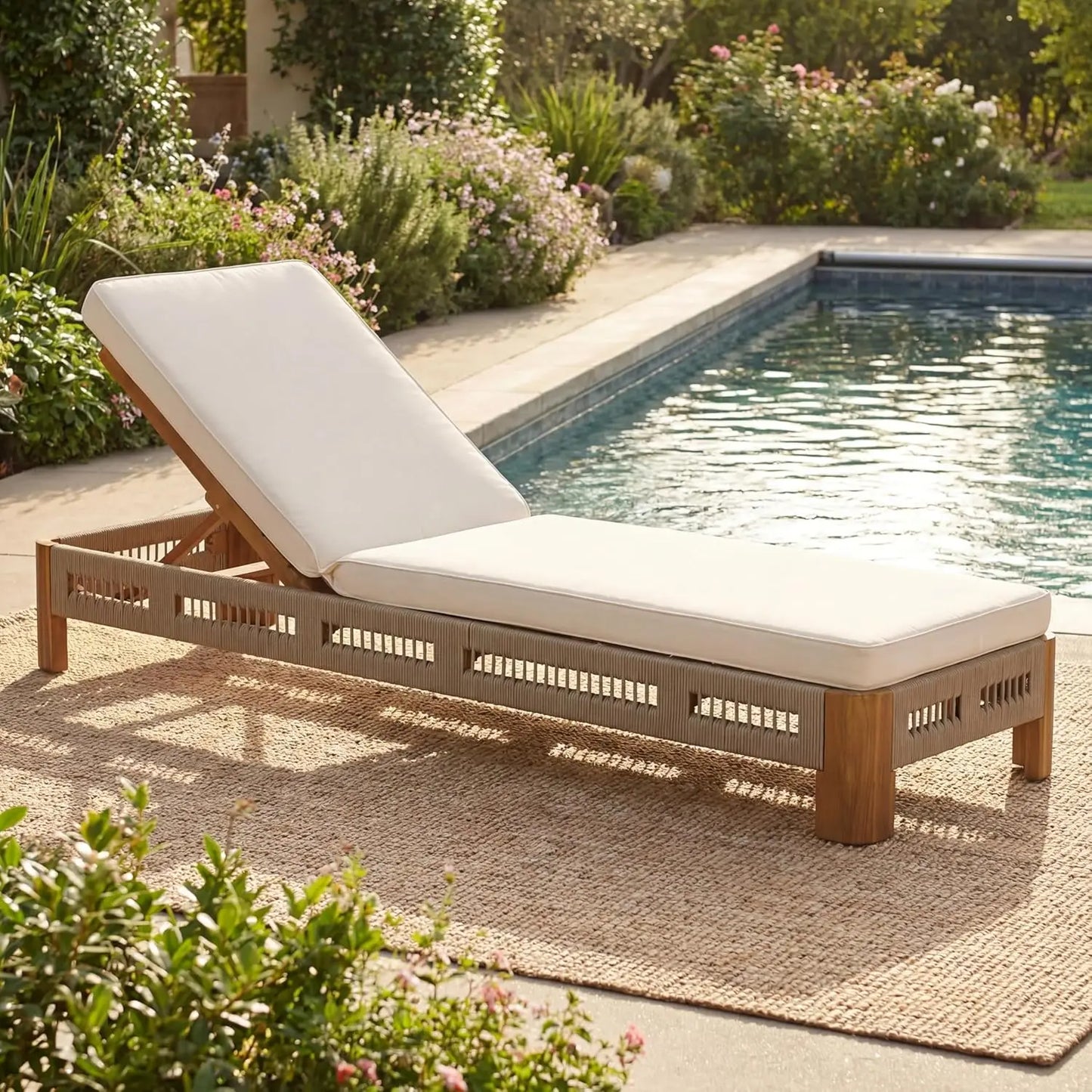 Five-Position Adjustable Outdoor Chaise Lounge Set With Table