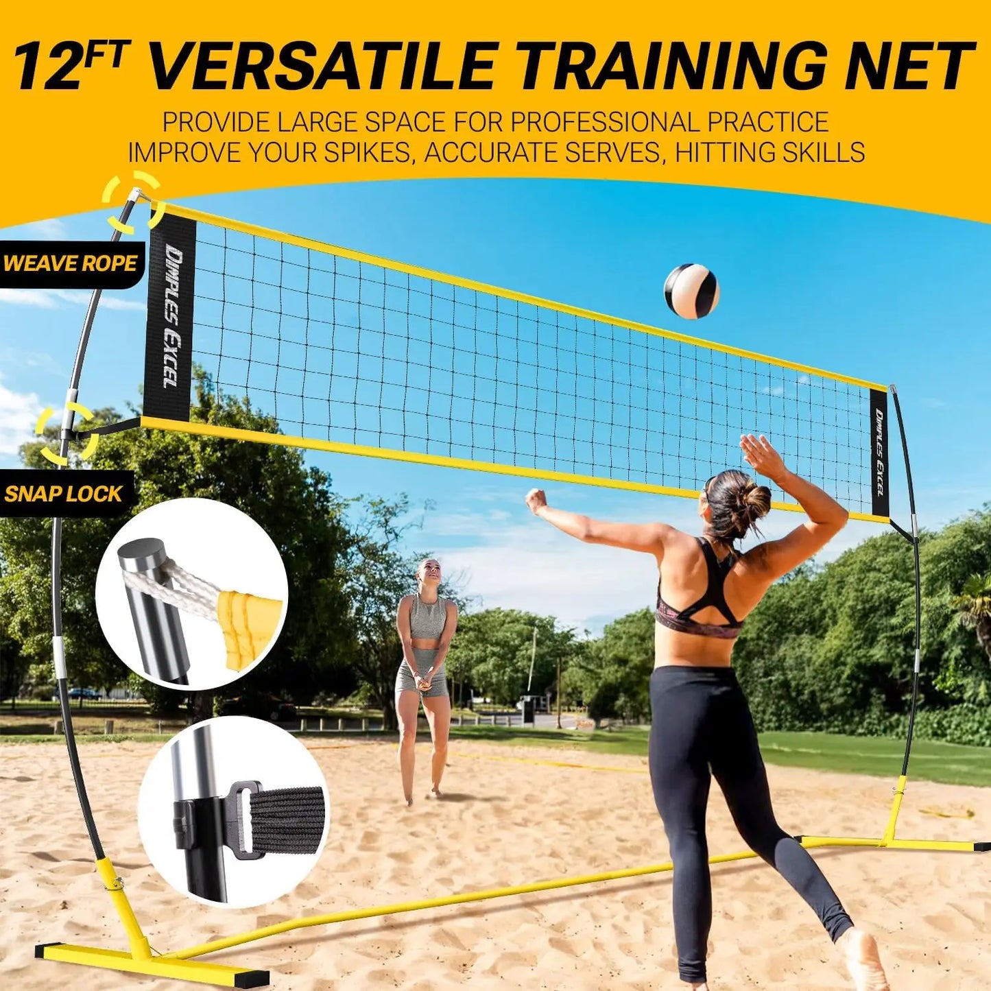 Portable Volleyball Net Set With Adjustable Heights And Ball Pump