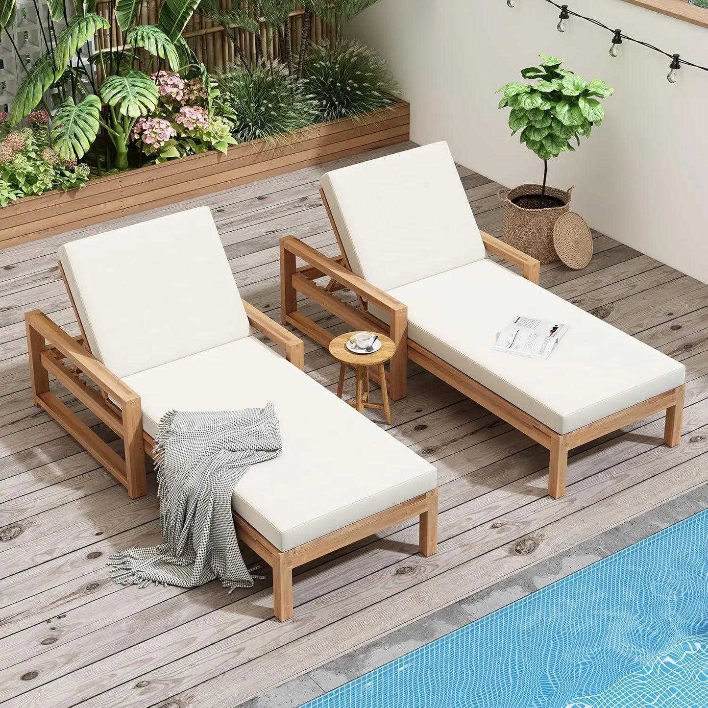 Five-Position Adjustable Outdoor Chaise Lounge Set With Table