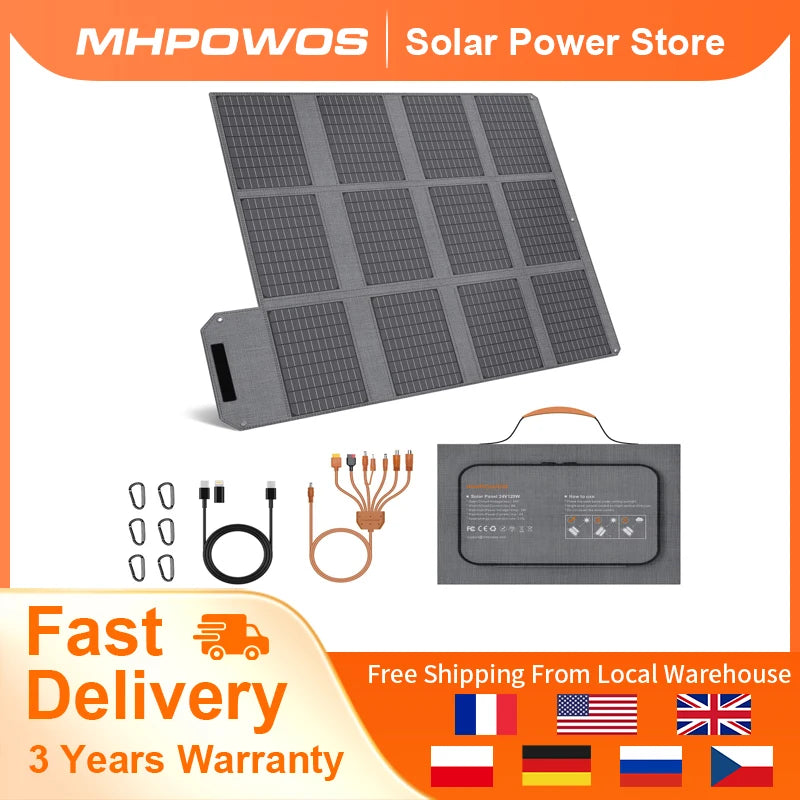 MHPOWOS Foldable Solar Panel USB C USB A Portable Pro