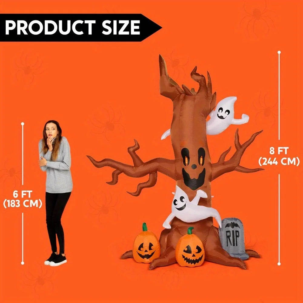 Halloween Inflatable Spooky Tree With Ghosts Pumpkin And LED Lights