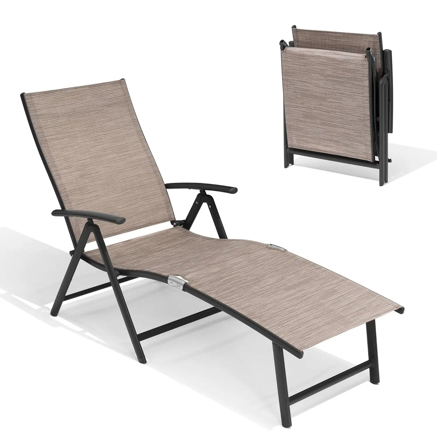 Adjustable 8-Position Aluminum Folding Chaise Lounge Outdoor Chair Set