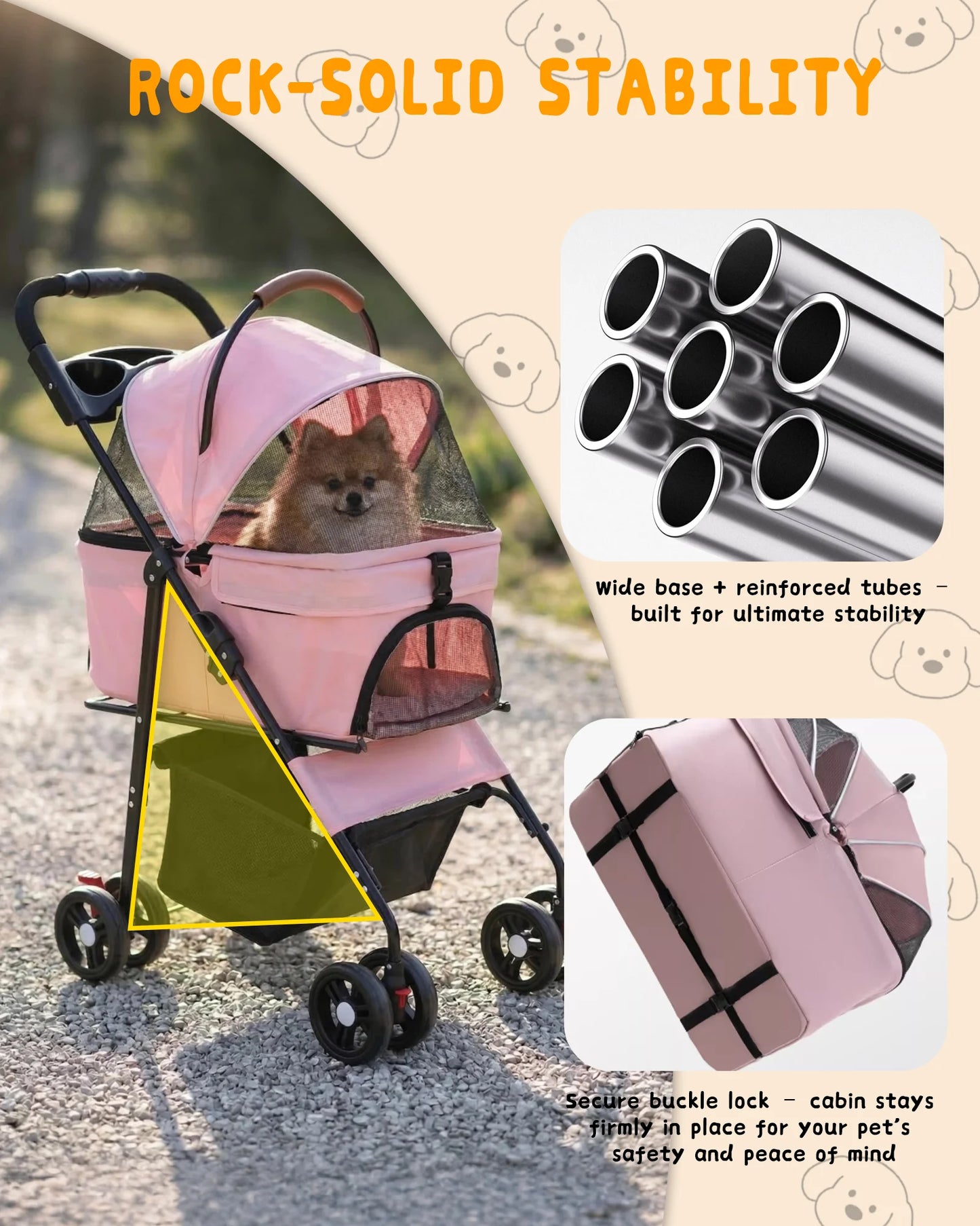 Cabusatly Portable Pet Stroller With Removable Pet Carrier