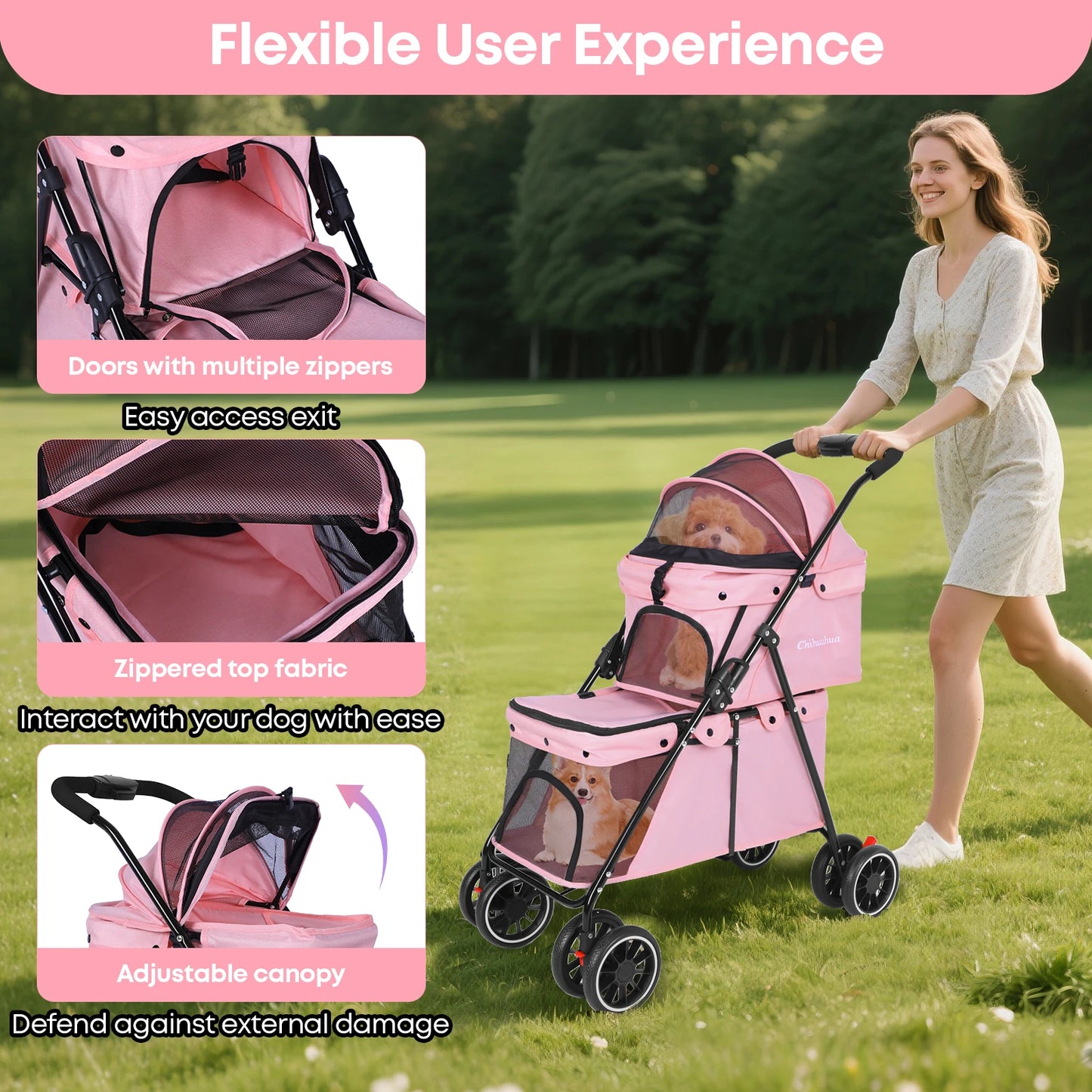 Double Pet Stroller for Dogs and Cats for Travel Comfort