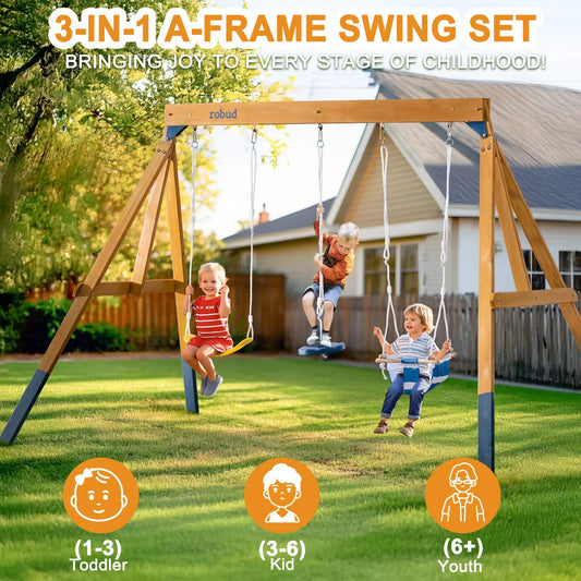 Robotime Robud 3-in-1 Playground Swing Set for Backyard Fun