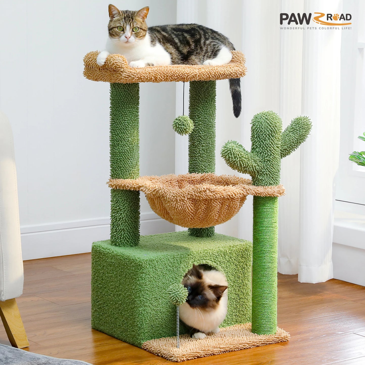 PAWZ Road 4-in-1 Cat Tree With Condo, Scratching Post, Hammock
