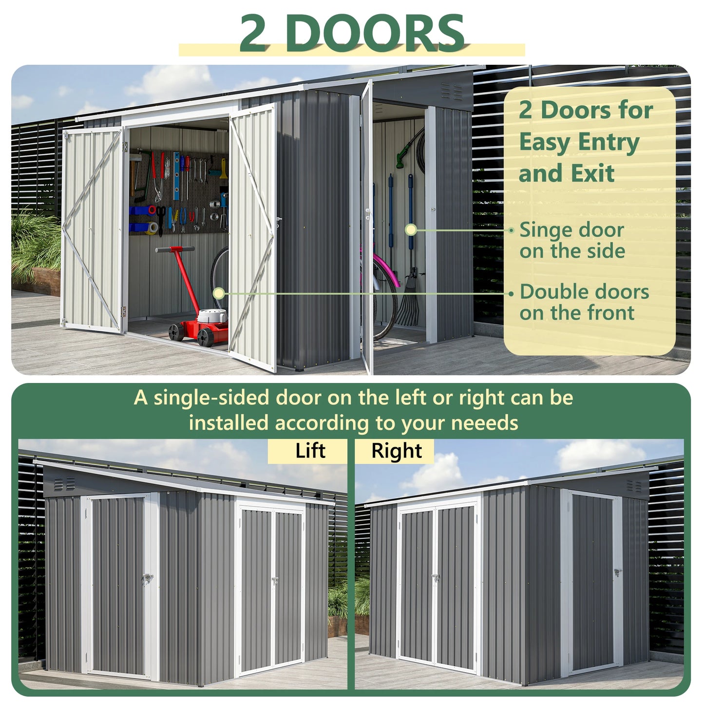 LZBEITEM Metal Outdoor Storage Shed With Lockable Doors
