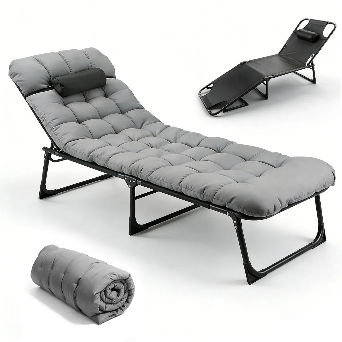 Adjustable Folding Lounge Chair With Removable Cushion For Outdoor Relaxation