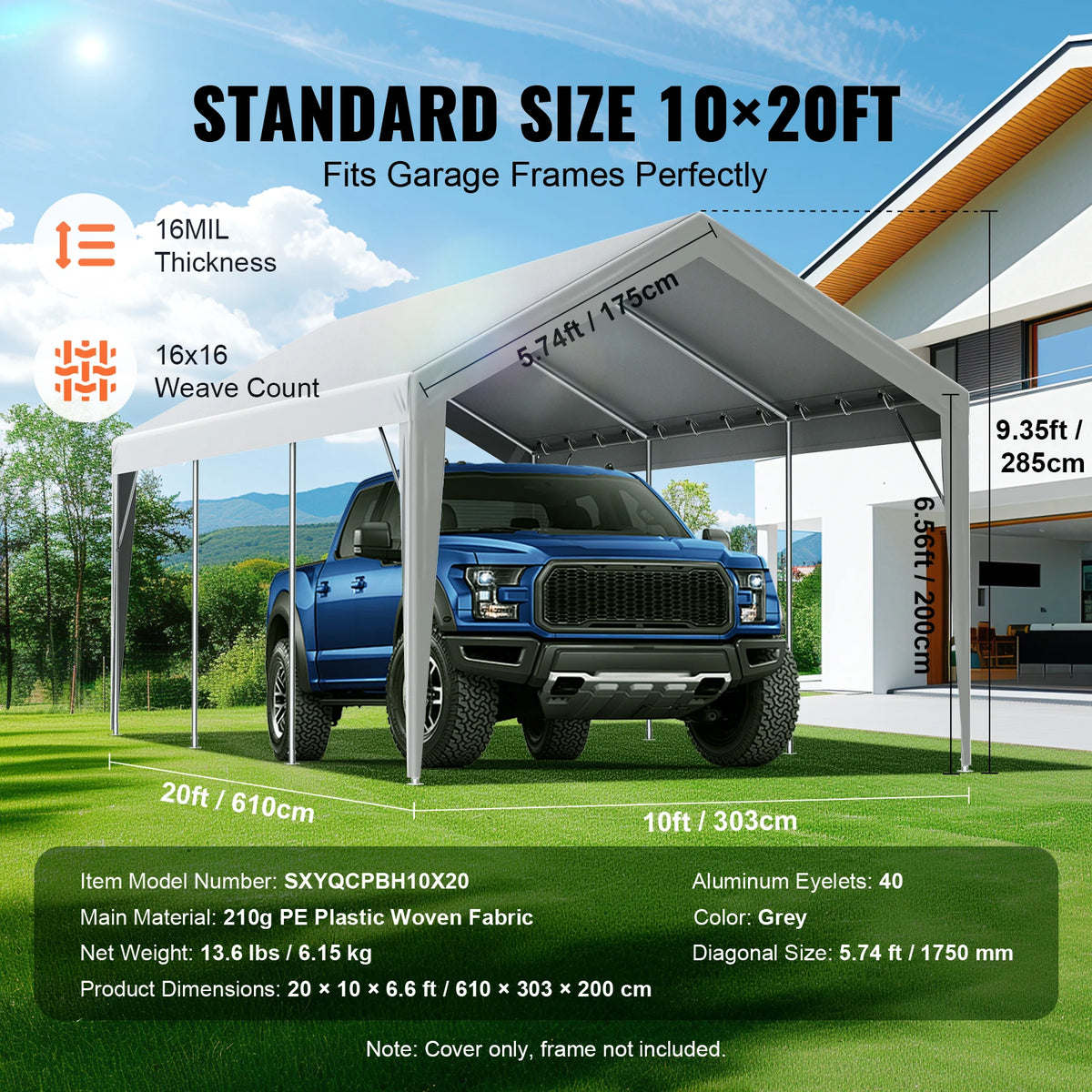 SucceBuy Heavy Duty Waterproof Carport Canopy Cover With Ball Bungees