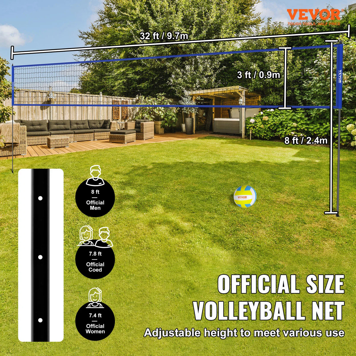 VEVOR Adjustable Height Outdoor Volleyball Net System With Accessories