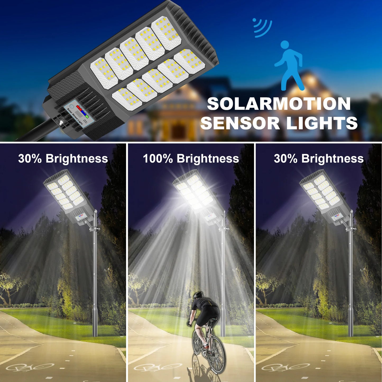 2-Pack 3000W Solar Street Lights IP65 Dusk-To-Dawn Motion Sensor