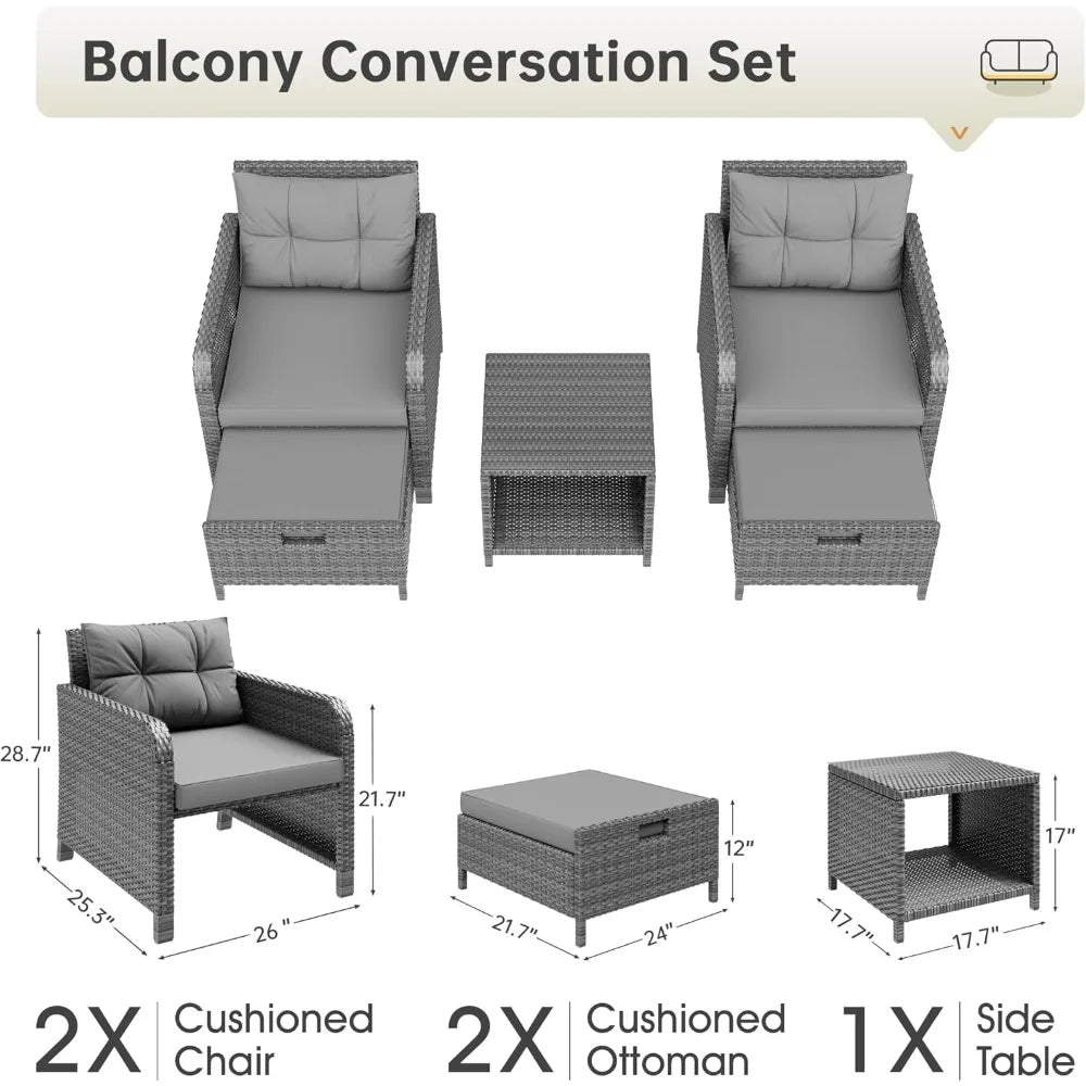 Balcony Furniture 5 Piece Patio Conversation Set Wicker