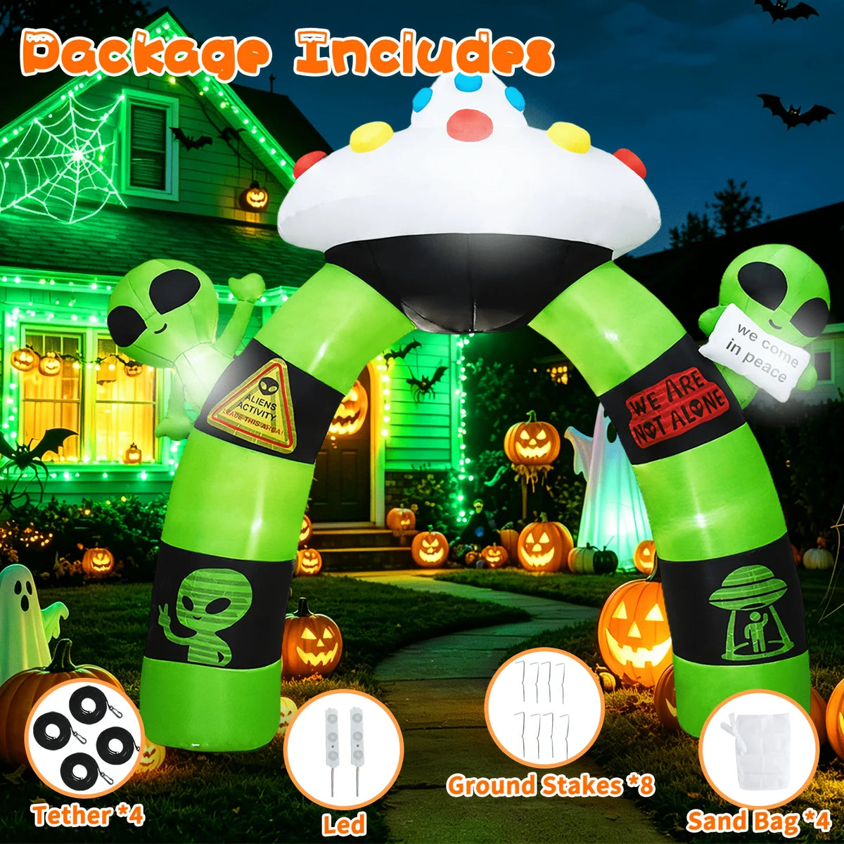 Halloween Inflatable Alien Archway With Built In LED Lights Decoration
