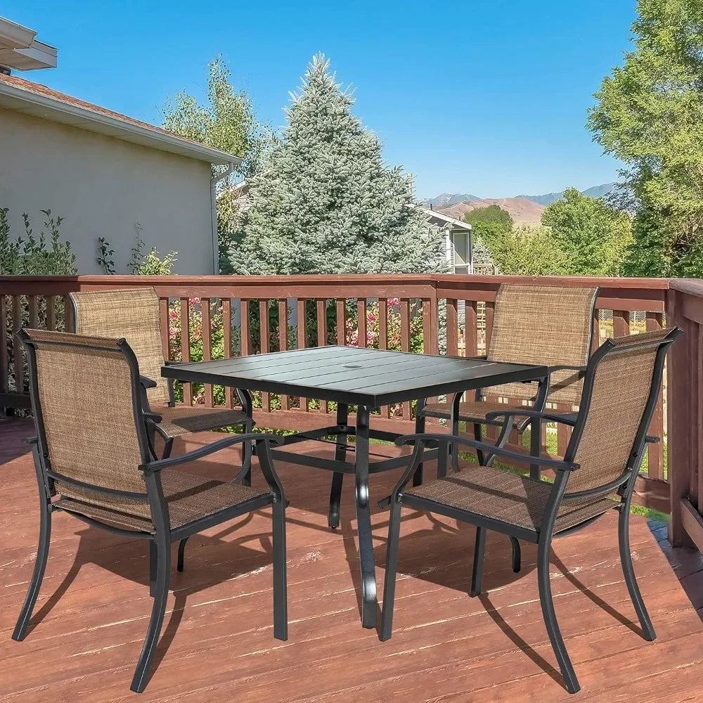 Patio Dining Set With Umbrella Hole And Iron Table
