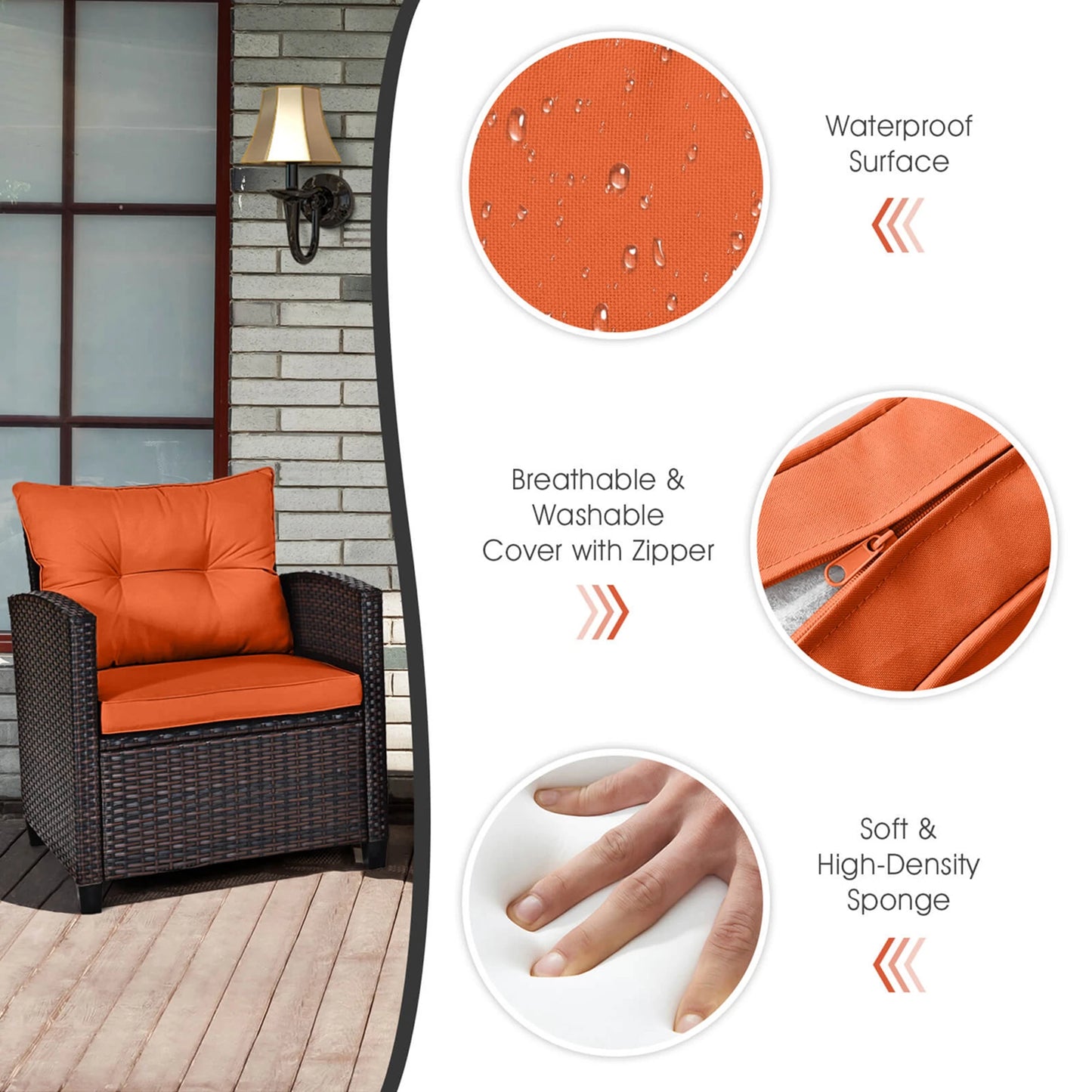 HOMASIS 3-Piece Patio Rattan Furniture Set Cushioned Sofa