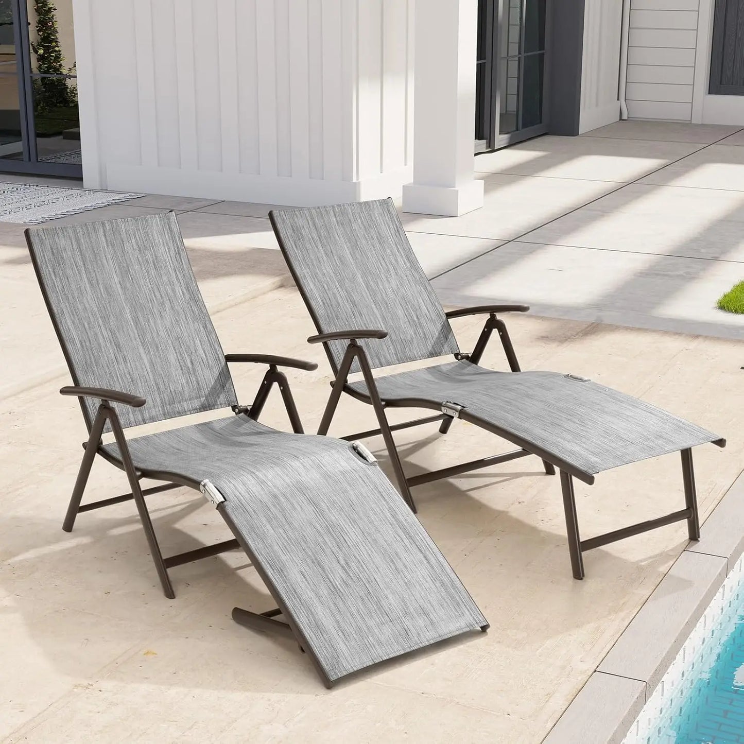 Adjustable 8-Position Aluminum Folding Chaise Lounge Outdoor Chair Set