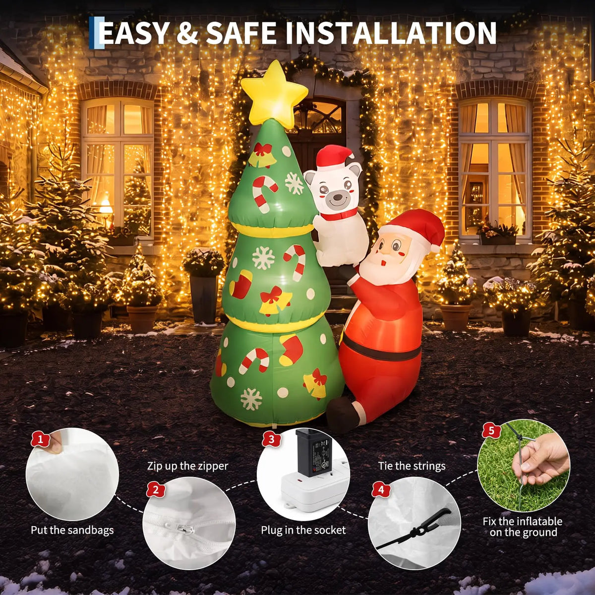 LED Inflatable Christmas Tree With Santa And Polar Bear