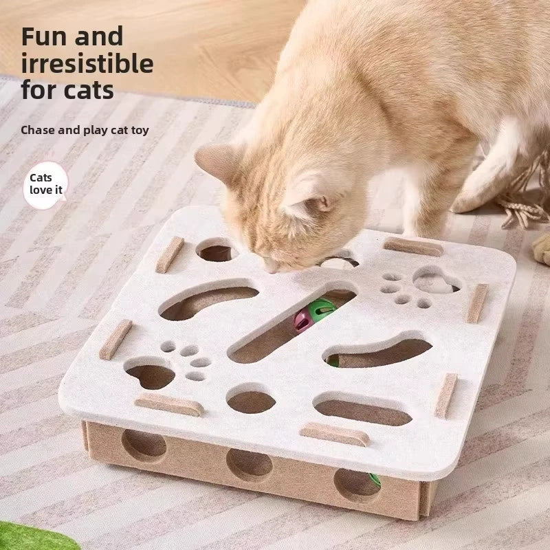 Cat Puzzle Toy Felt Box With Ball For Indoor Cat Enrichment