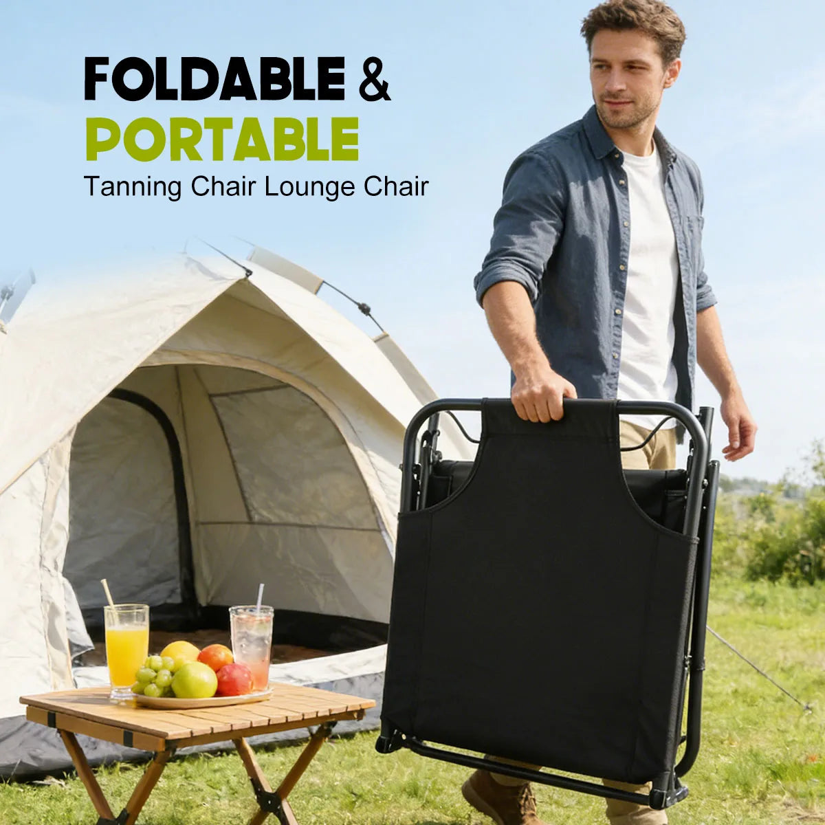 Adjustable Folding Lounge Chair With Removable Cushion For Outdoor Relaxation