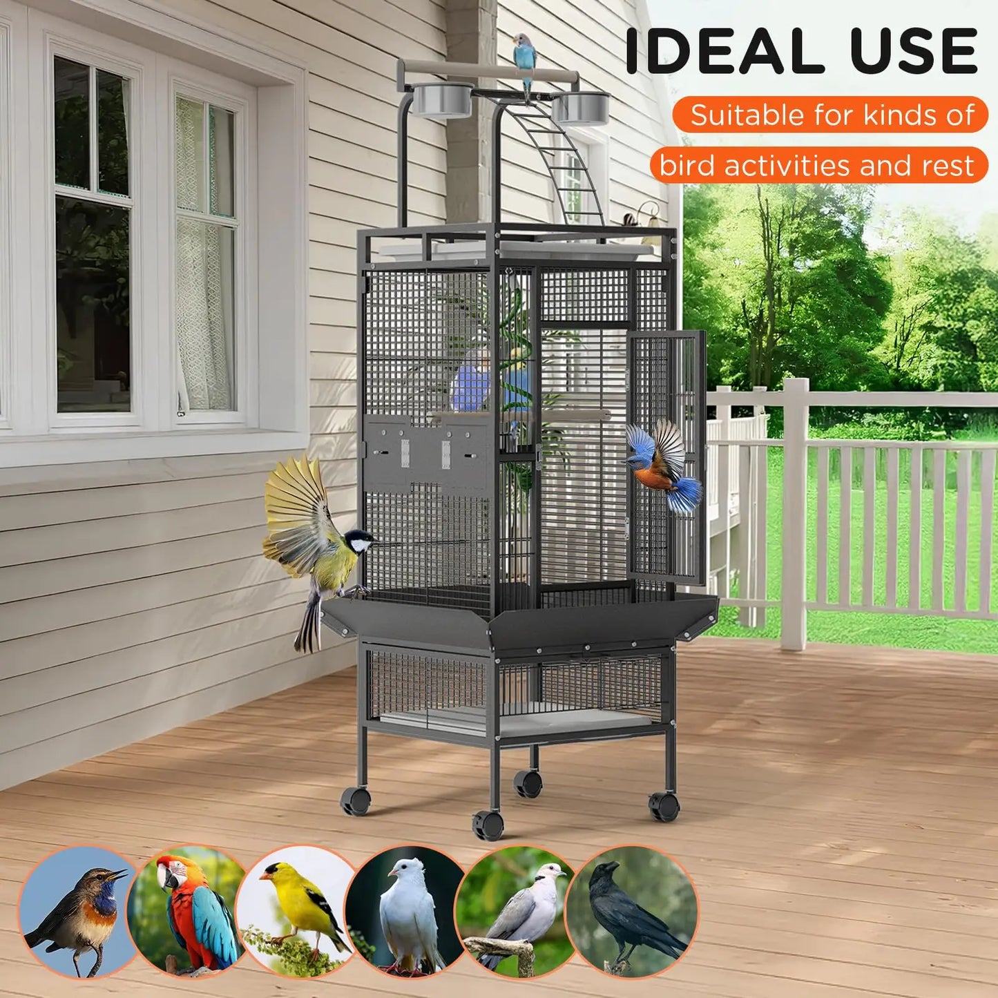 HiMISS 60 Inch Metal Bird Cage With Play Top Stand