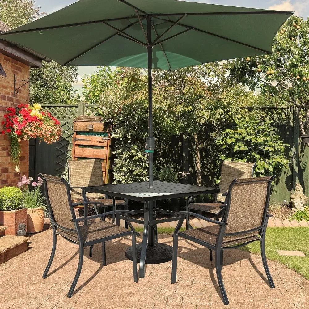 Patio Dining Set With Umbrella Hole And Iron Table