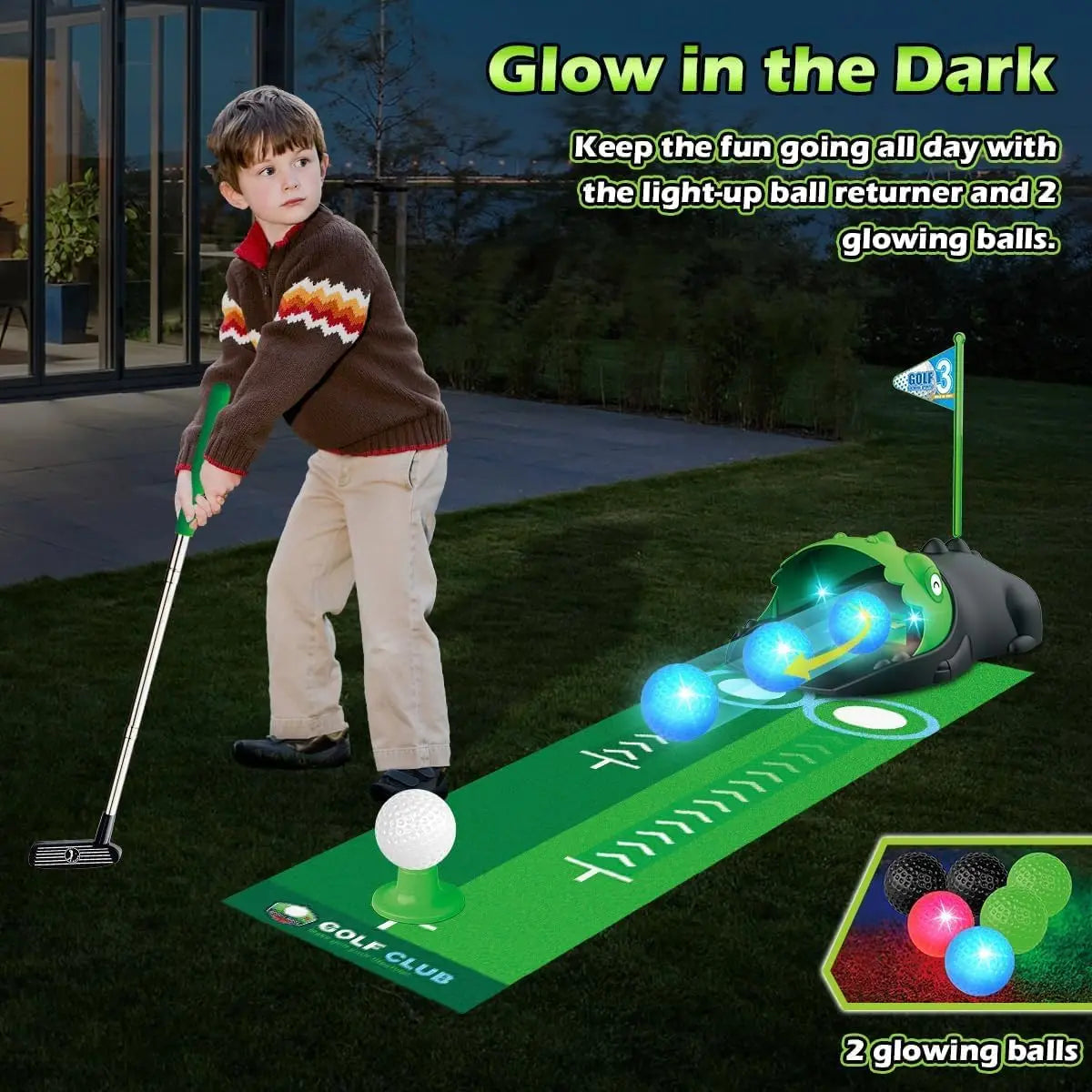 VATOS Kids Golf Set Auto Return Night Light Balls Toy