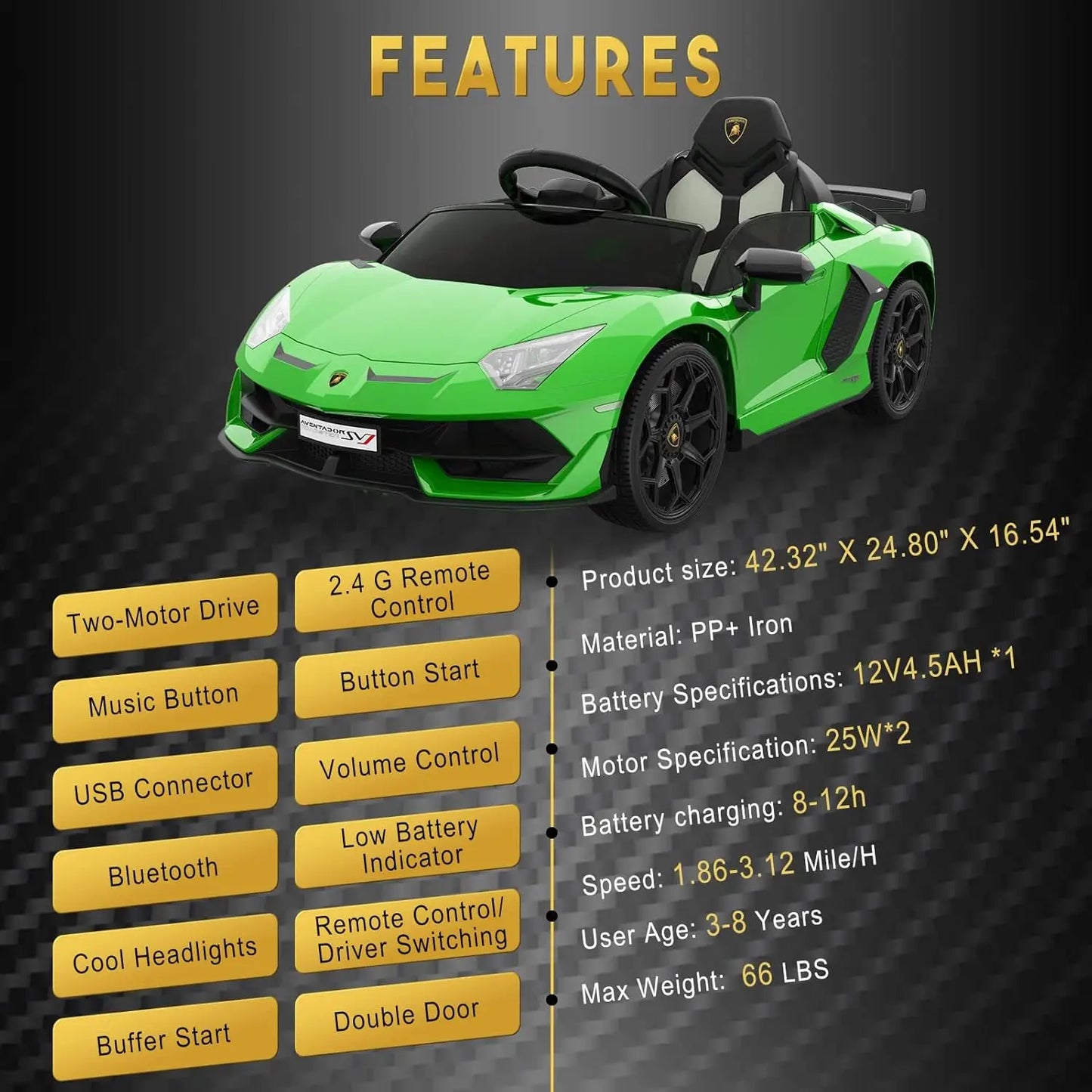 HiMISS Lamborghini Style Kids Electric Car 12V Ride On Remote