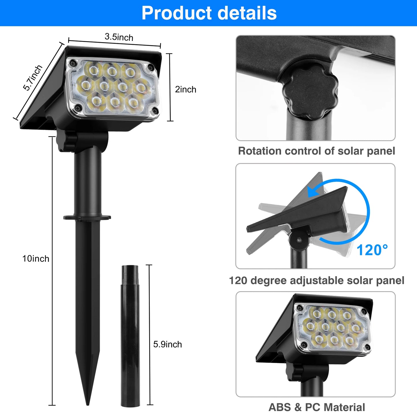 T-SUNRISE Solar LED Outdoor IP65 Garden Wall Light