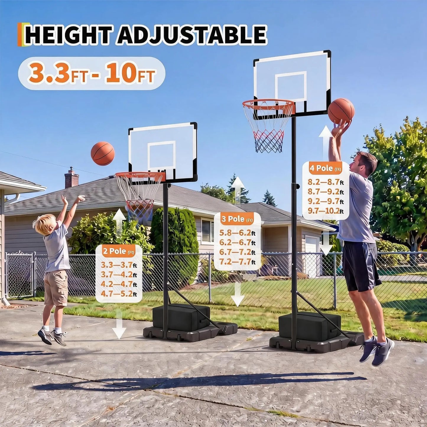 Portable Adjustable Basketball Hoop For Indoor Outdoor Play With Backboard